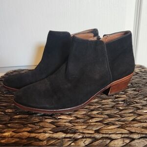 Sam Edelman Petty Black‎ Suede Leather Ankle Booties Zip Up Block Wood Heel 7.5